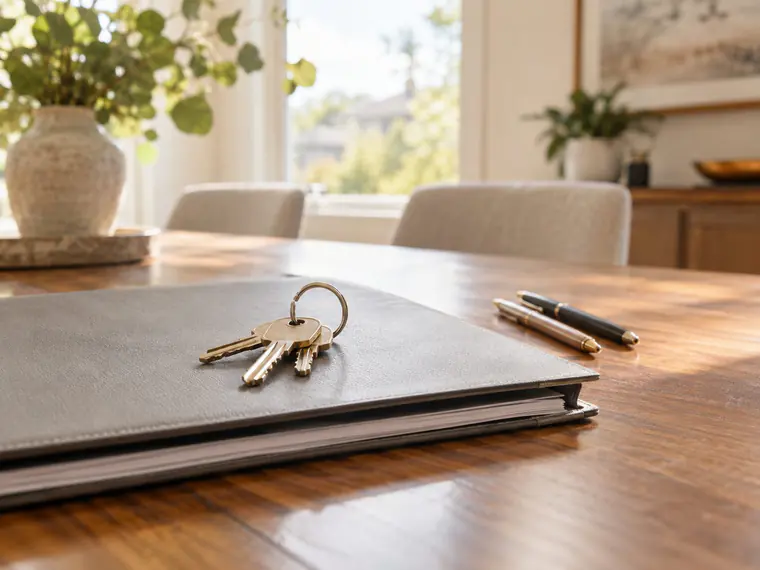 House keys resting on a closing folder